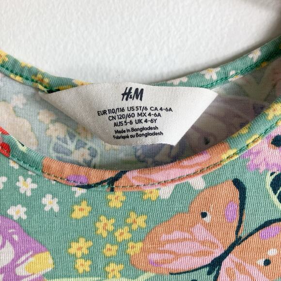 H&M Girls 5T 6 Dress Floral Butterfly Print Sleeveless 5 Girl Summer Spring - Picture 3 of 6